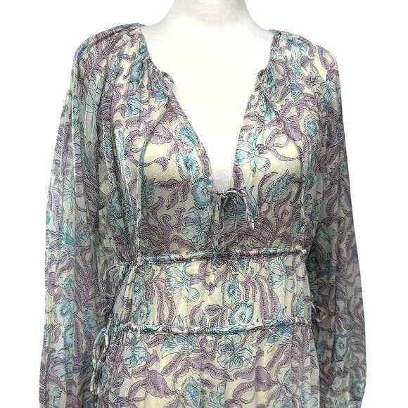 Maison Hotel Maxi Dress Size S Long Hawaiian Blue Purple Paradise Flora Boho NEW - Picture 3 of 12